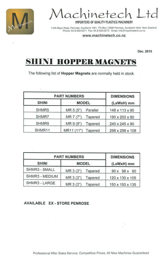 Price list for SHINI Hopper Magnet -small